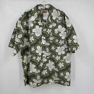 Zero Effect Mens Hawaiian Shirt Size XL Green Floral Vacation Cruise Resort Vtg‎